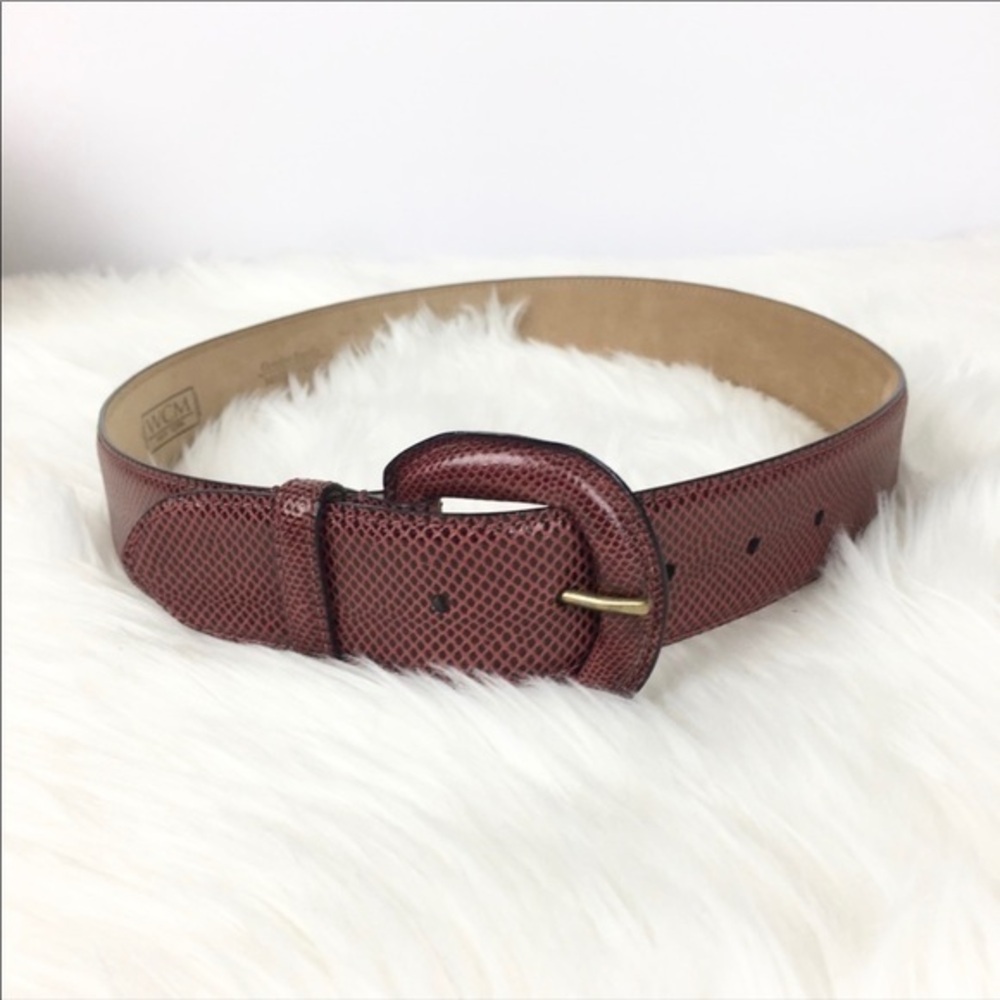WCM New York Reptile Brown Leather Wide Belt Size S